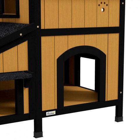 Domeček pro kočky z jedlového dřeva 96x65x85,5 cm | žlutý č.4