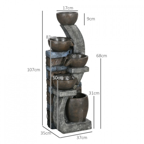 Solární zahradní fontána, 37x35x107 cm | šedá + hnědá č.4