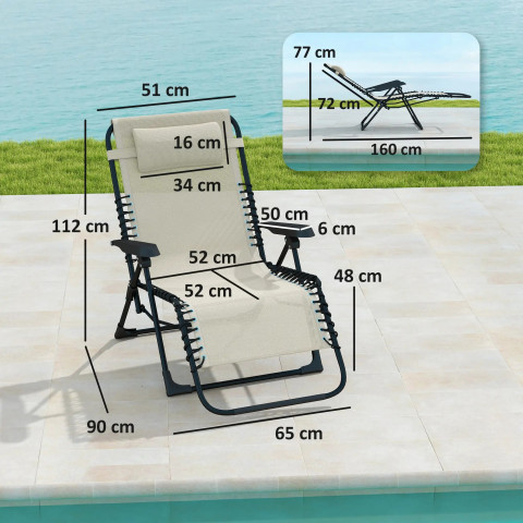 Skládací lehátko s opěrkou hlavy | béžová č.4