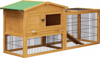 Dřevěná dvoupatrová králíkárna s výběhem, 150 x 68 x 52,5 cm | žlutá č.1