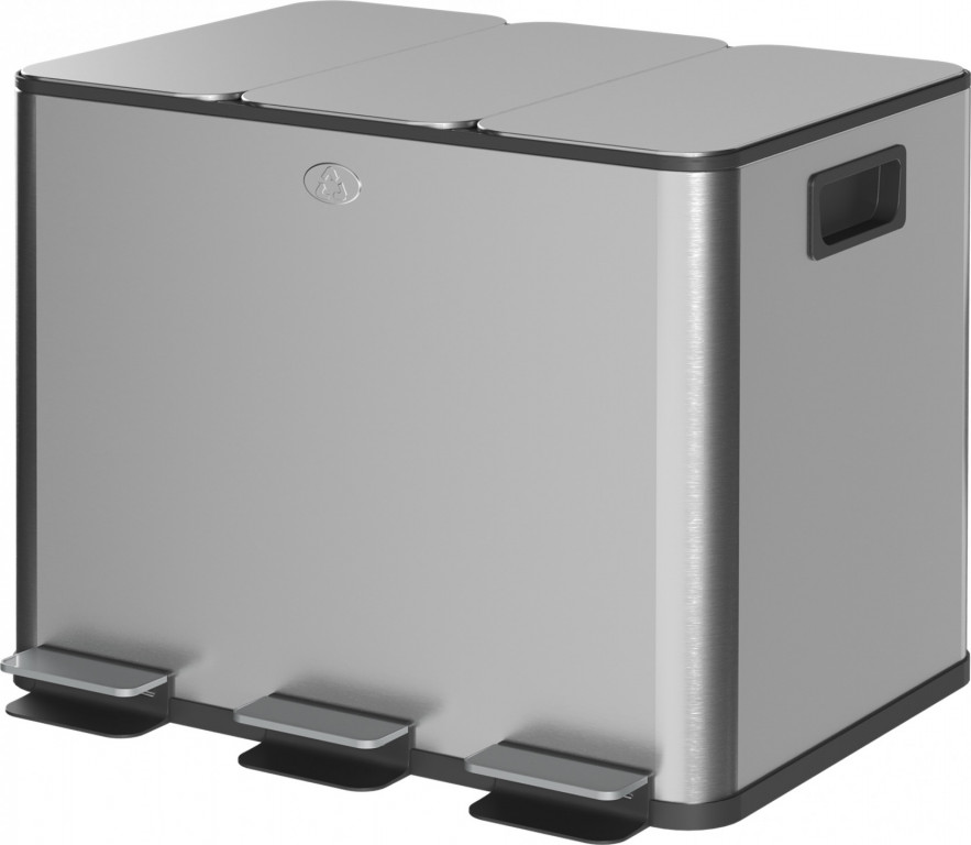 Kuchyňský odpadkový koš se 3 přihrádkami, 3x20 litrů, 61,9 x 36,6 x 56,7 | stříbrný