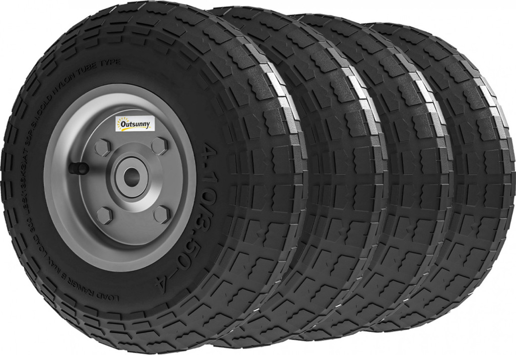 Sada 4 náhradních kol s otvorem 16 mm pro zahradní vozíky | průměr 25,5 cm