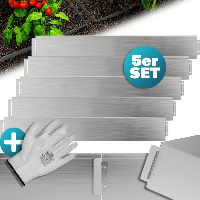 Sada 5 kovových lemů na postel 5 m x 18 cm | stříbrná