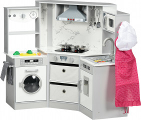 Dřevěná dětská kuchyňka se spotřebiči | šedá + bílá č.1