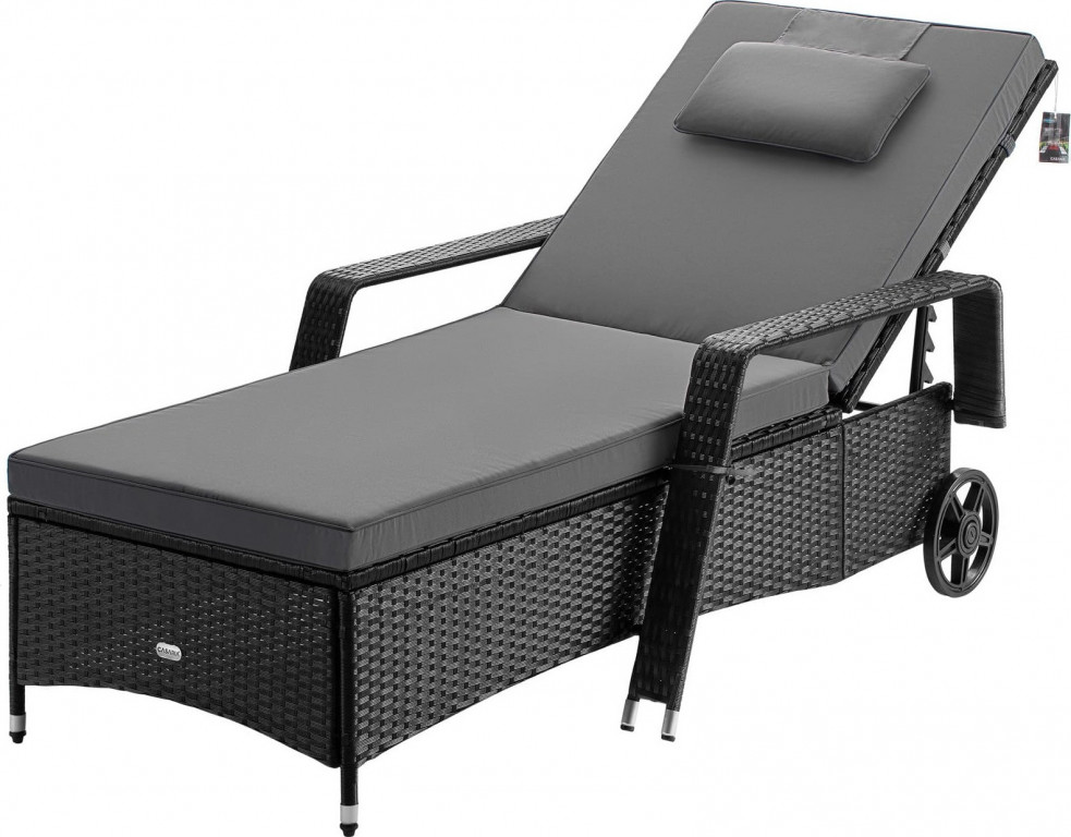 Zahradní lehátko z polyratanu 193x90x43cm | černá/antracitová
