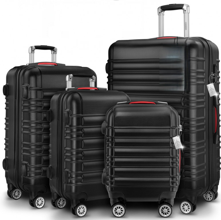 Sada 4 kusů kufrů s pevným pláštěm a kolečky 360° | černá