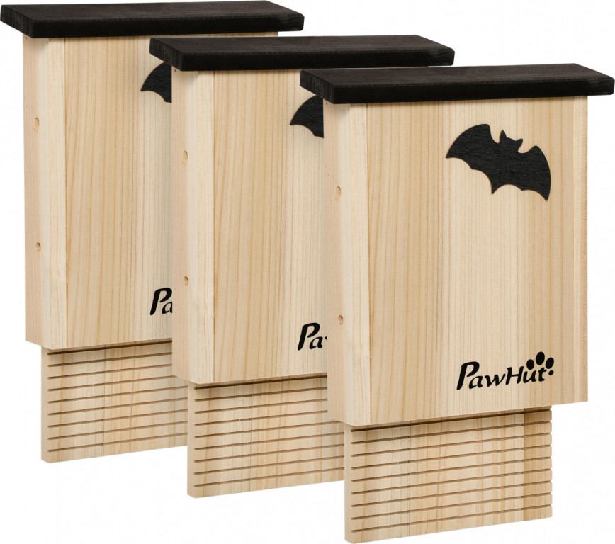 Dřevěné domečky pro netopýry, 3 kusy | přírodní