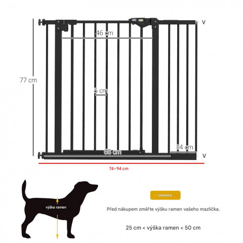 Bezpečnostní schodišťová branka, 74-94 x 77 cm | černá č.5