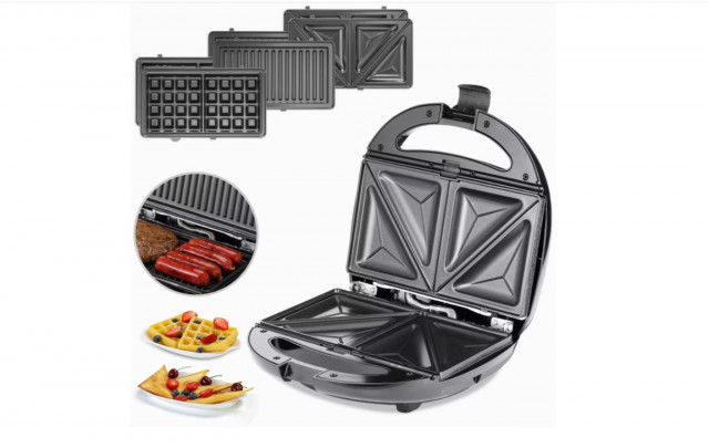 Toustovač, vaflova a gril 3 v1 800W |černý/stříbrný č.2