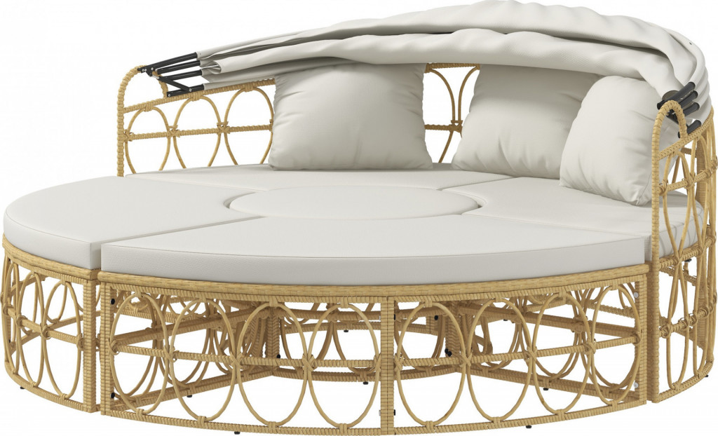 Zahradní nábytek se skládacím baldachýnem a konferenčním stolkem | krémový