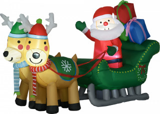 Nafukovací Santa Claus na saních se sobem a LED světlem 125 cm | vícebarevný č.1