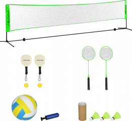 Badmintonová sada stojanu se sítí a 4 raket | černá + zelená č.1