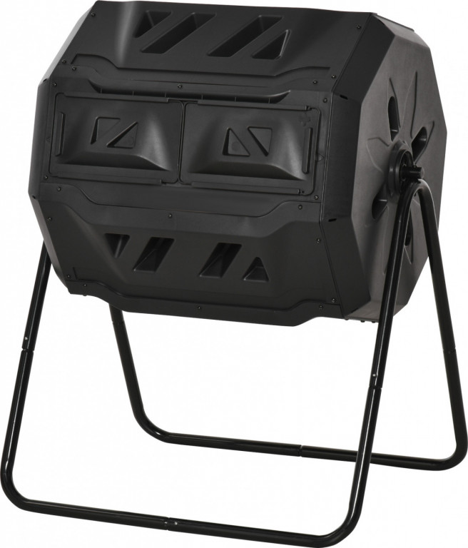 Venkovní dvoukomorový rotační kompostér | černý