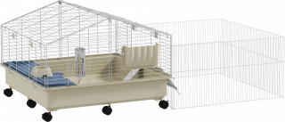 Klec pro malá zvířata s ohrádkou 173x88x63 cm | bílá