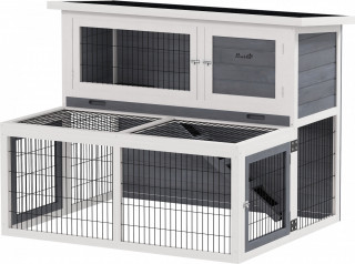 Králíkárna z masivního dřeva 122x95x93,5 cm | šedá