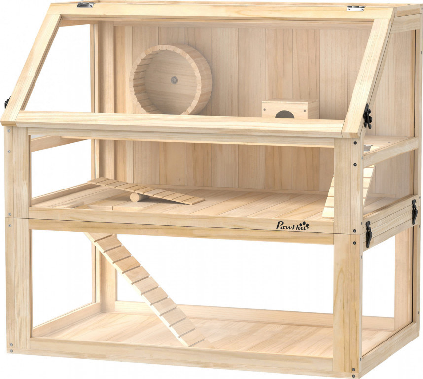 Dřevěná klec pro křečky 80x50x76 cm | přírodní