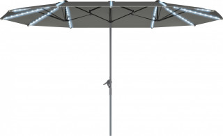 Dvojitý slunečník se solárními LED světly, 451 x 267 cm | tmavě šedý