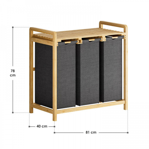 Prádelní koš se 3 přihrádkami 81 x 40 x 78 cm | antracit č.4