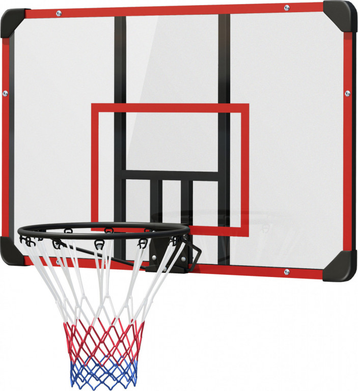 Nástěnný basketbalový koš se sítí, 113 x 61 x 73 cm | červený