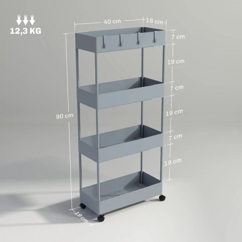 Kuchyňský vozík se 4 policemi 40 x 19 x 90 cm| šedý č.6