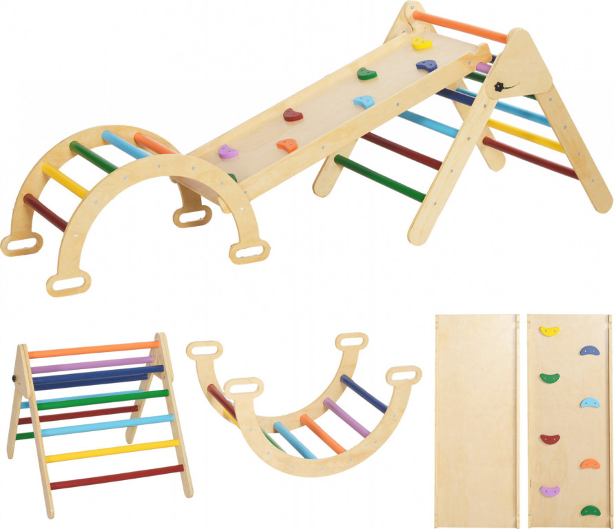 Dřevěná prolézačka 5v1 | pestrobarevná