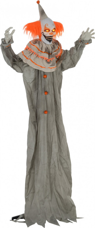 Halloweenská dekorace klaun s LED světly 183 cm | oranžová + šedá