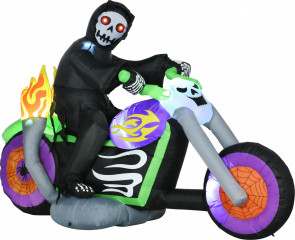 Halloweenská dekorace, duch motorkáře s LED světly | vícebarevná č.1
