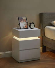 Noční stolek s LED páskem 35 x 40 x 55 cm | bílý