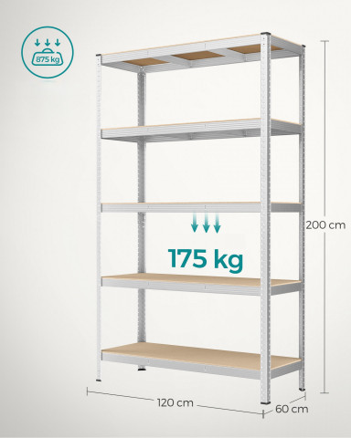 Nastavitelný pětipatrový regál 60 x 120 x 200 cm | stříbrný č.5