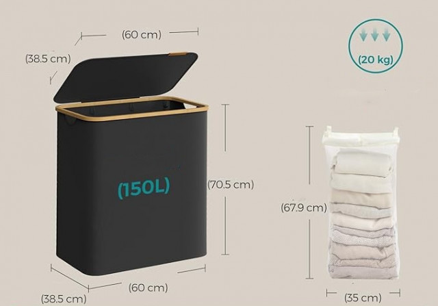 Koš na prádlo s víkem 150 l | černá č.2
