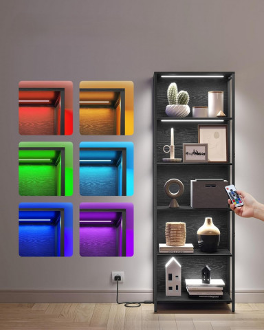 Všestranná 6 patrová police s LED osvětlením | černá č.3