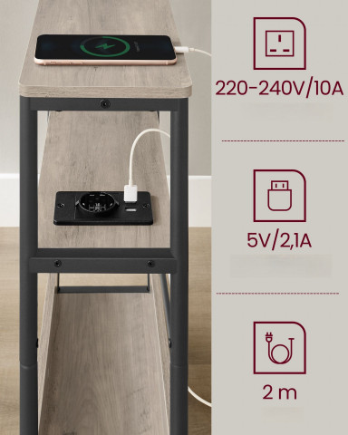 Obdélníkový stolek s policemi a zásuvkou 18 x 45 x 58 cm | šedá-černá č.5