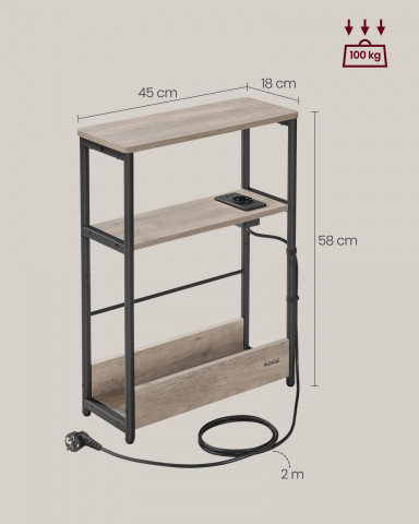 Obdélníkový stolek s policemi a zásuvkou 18 x 45 x 58 cm | šedá-černá č.6