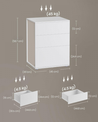 Noční stolek se 3 zásuvkami 35 x 45 x 58,7 cm | bílá + béžová č.2