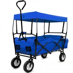 Záhradný prepravný vozík skladací so strieškou a taškou čierny / modrý č.1