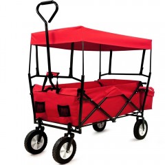 Záhradný prepravný vozík skladací so strieškou a taškou čierny / červený č.1
