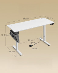 Elektricky nastavitelný PC stůl 60 x 140 x 72 -120 cm | bílý č.3