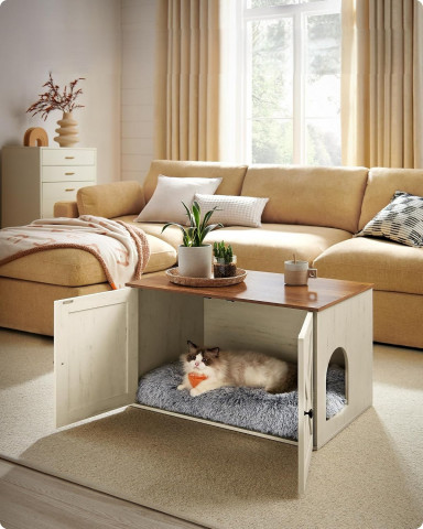 Kočičí skříňka s dvířky na stelivo | hnědá a rustikální bílá č.2