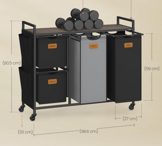 Čtyřdílný koš na prádlo 150l | černý č.3