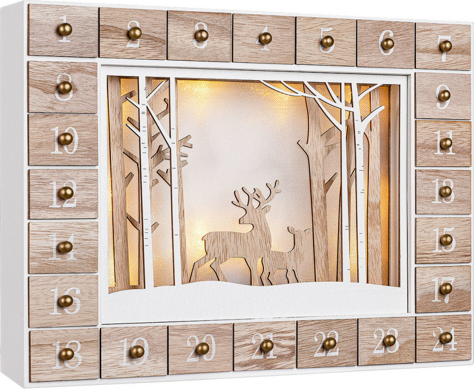 Dřevěný adventní LED kalendář | zimní les
