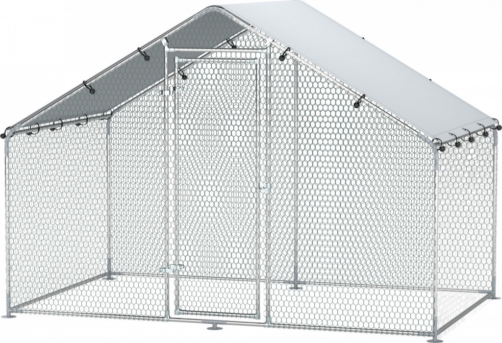 Ocelový kurník se střechou, 3 x 1,7 x 1,9 m | stříbrný