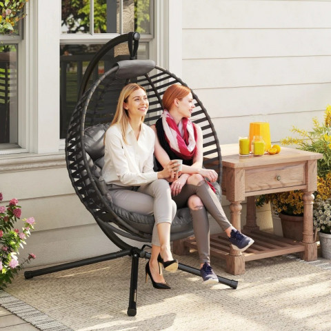 Závěsné křeslo s rámem 126x118x172cm| černé+pískové č.2