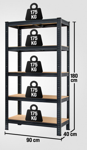 Regál 180x90x40cm | černý č.2