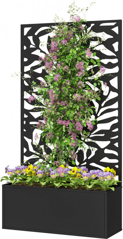 Venkovní kovový záhon s mříží pro popínavé rostliny 61 x 23 x 113 cm | černý