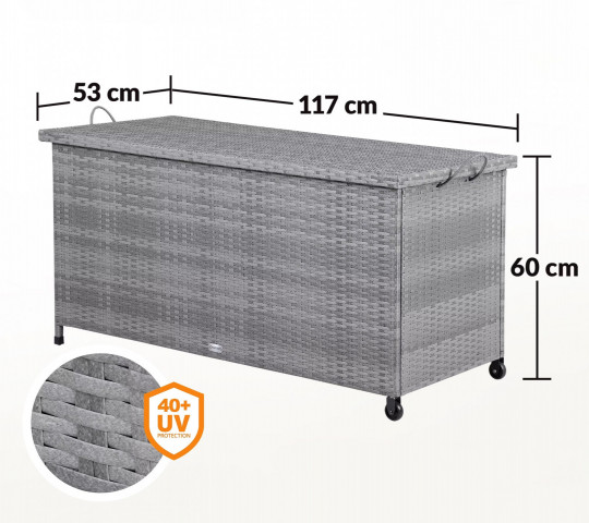 Úložný box z polyratanu s kolečky 117x53x60 cm | šedý č.2