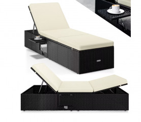 Zahradní lehátko z polyratanu 200x58x33cm | černé/krémové č.1