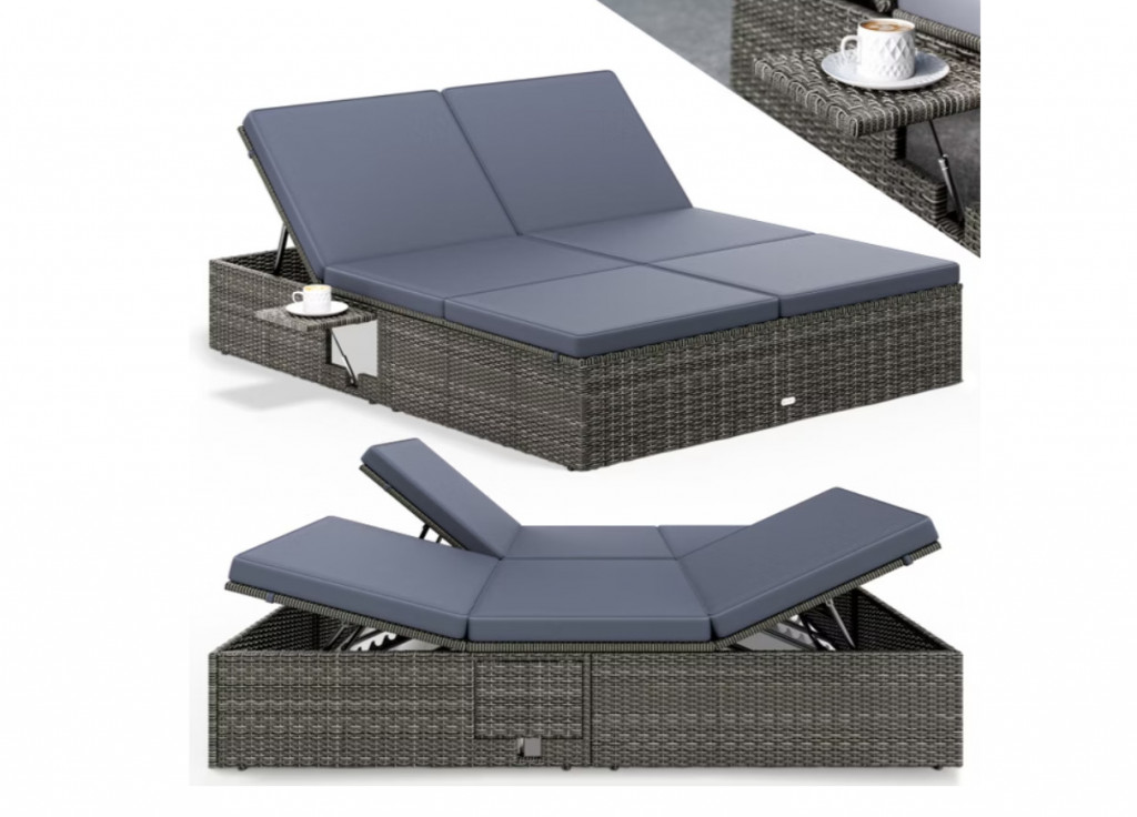 Polyratanové lehátko 200x160x33cm | šedé