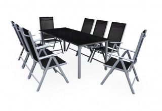 Zahradní sedací souprava Bern 9dílná pro 8 osob | stříbrný hliník | černý sklo č.1