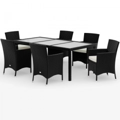 Zahradní sedací souprava z polyratanu 7dílná |černá/krémová č.1