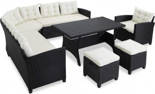 Rohová pohovka z polyratanu |černá/krémová č.1